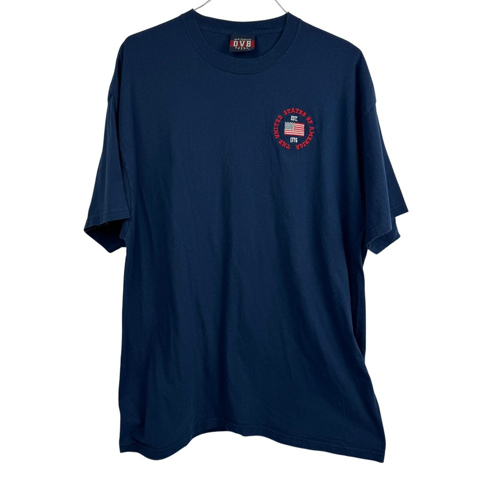 VTG‎ OVB Men's 47" Chest Navy Blue USA Flag Embroidered Patriotic T-Shirt